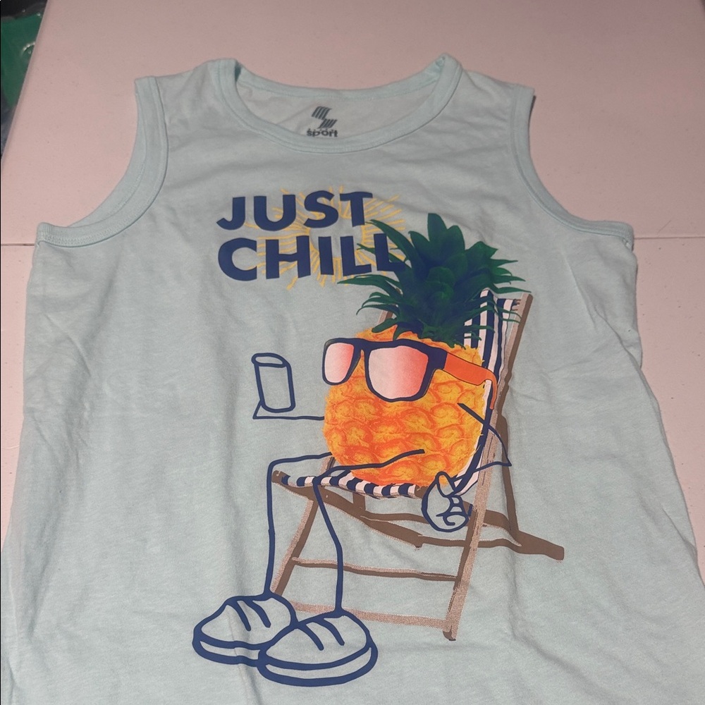 Light Blue Pineapple Graphic Tank Top